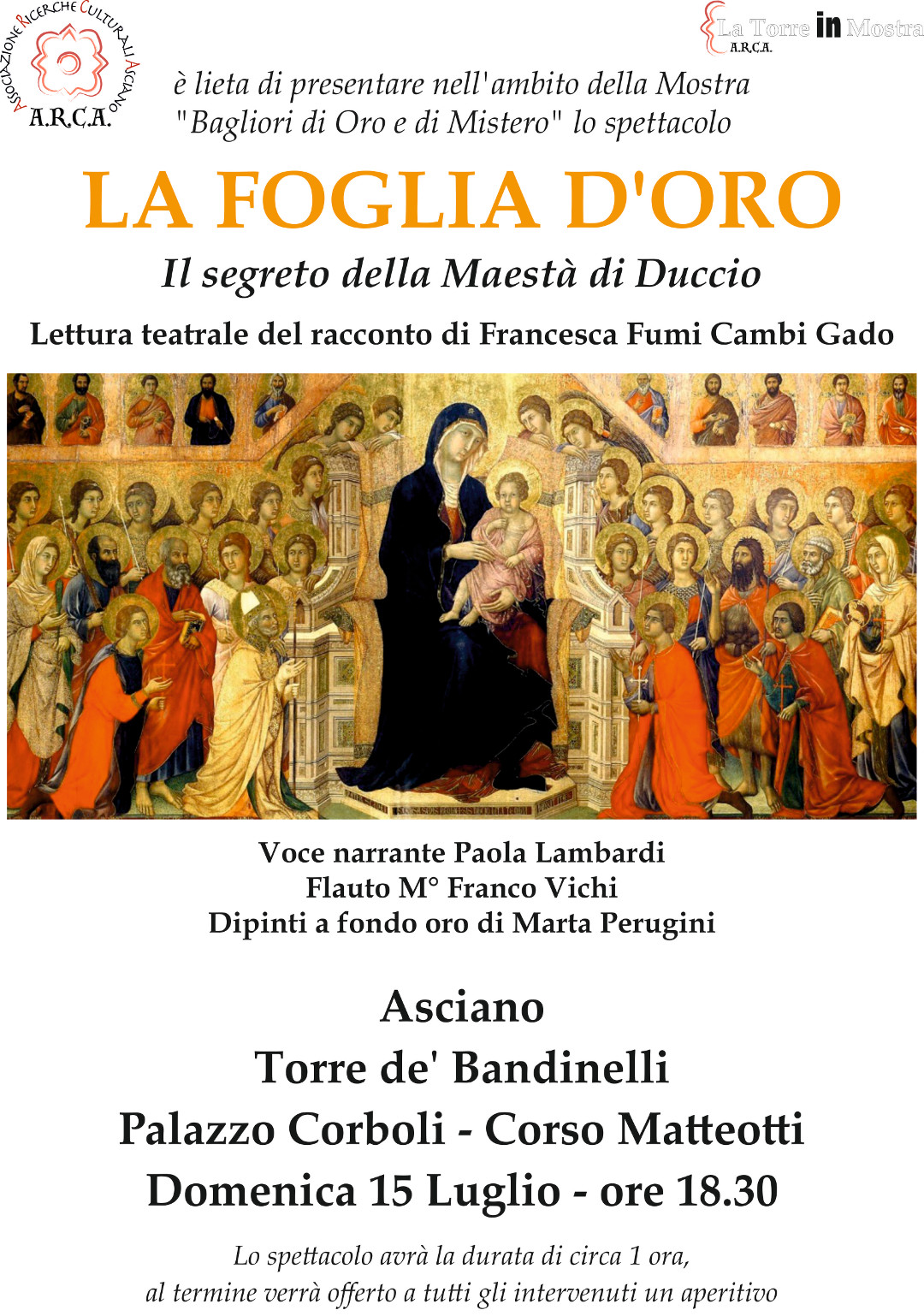 LA FOGLIA D’ORO – Il Segreto della Maestà di Duccio – Domenica 15 luglio ore 18:30