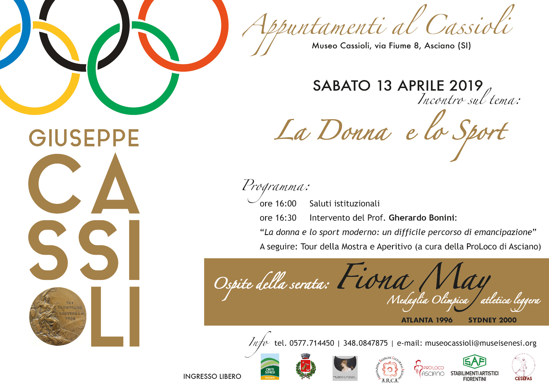 La Donna e lo Sport – sabato 13 aprile – ore 16:00 – Museo Cassioli – Asciano (SI)