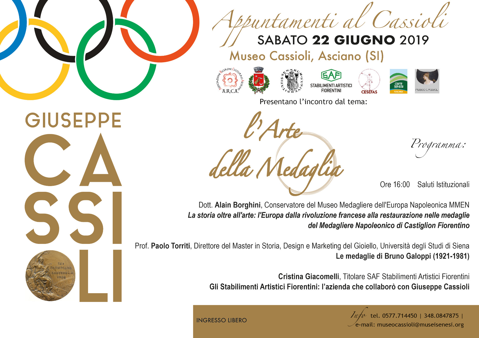 L’arte della medaglia – sabato 22 aprile – ore 16:00  – Museo Cassioli – Asciano (SI)