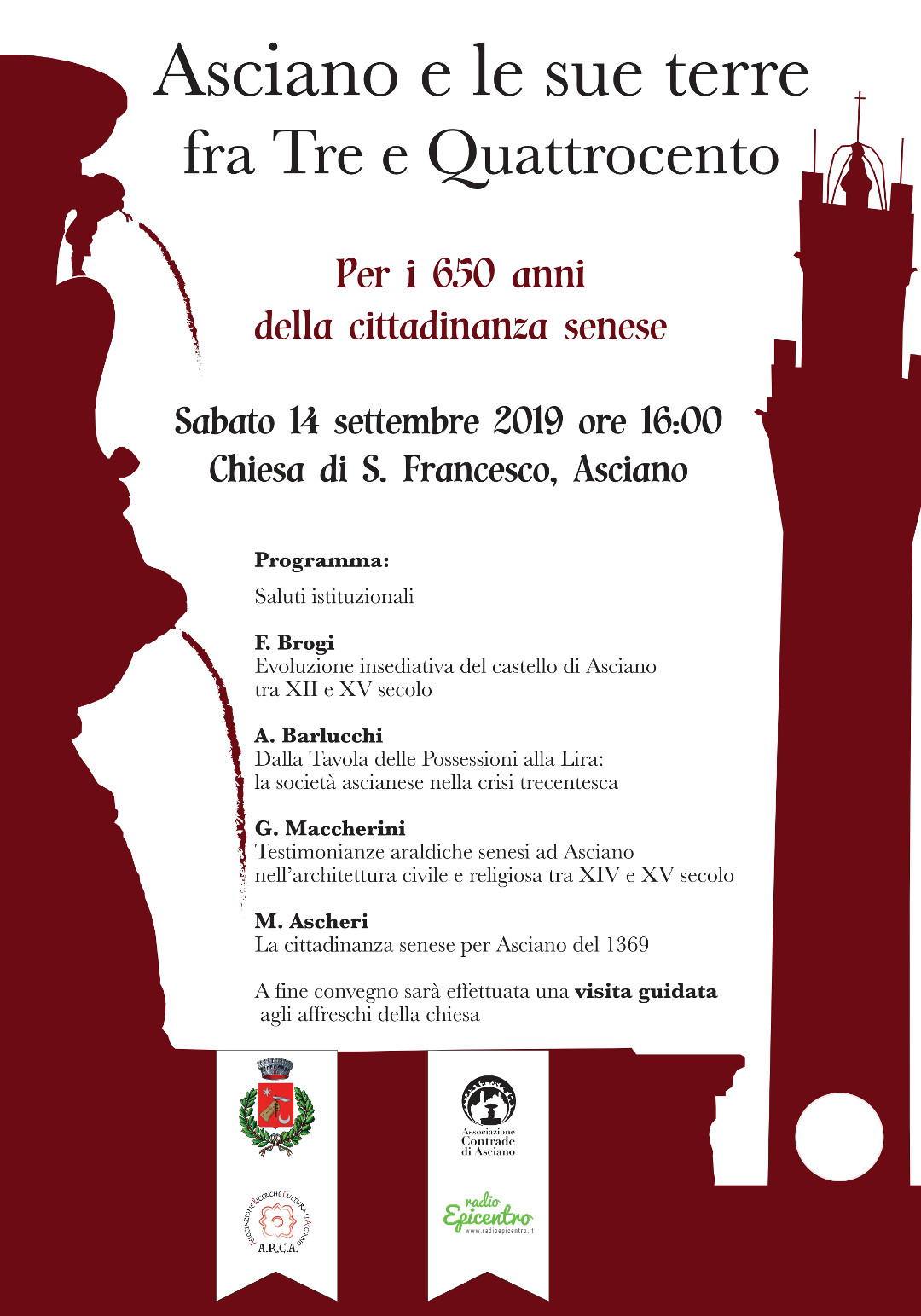 Asciano e le sue terre fra Tre e Quattrocento. Per i 650 anni della cittadinanza senese – sabato 14 settembre – ore 16:00 – Chiesa di San Lorenzo nel Convento di San Francesco ad Asciano (SI)