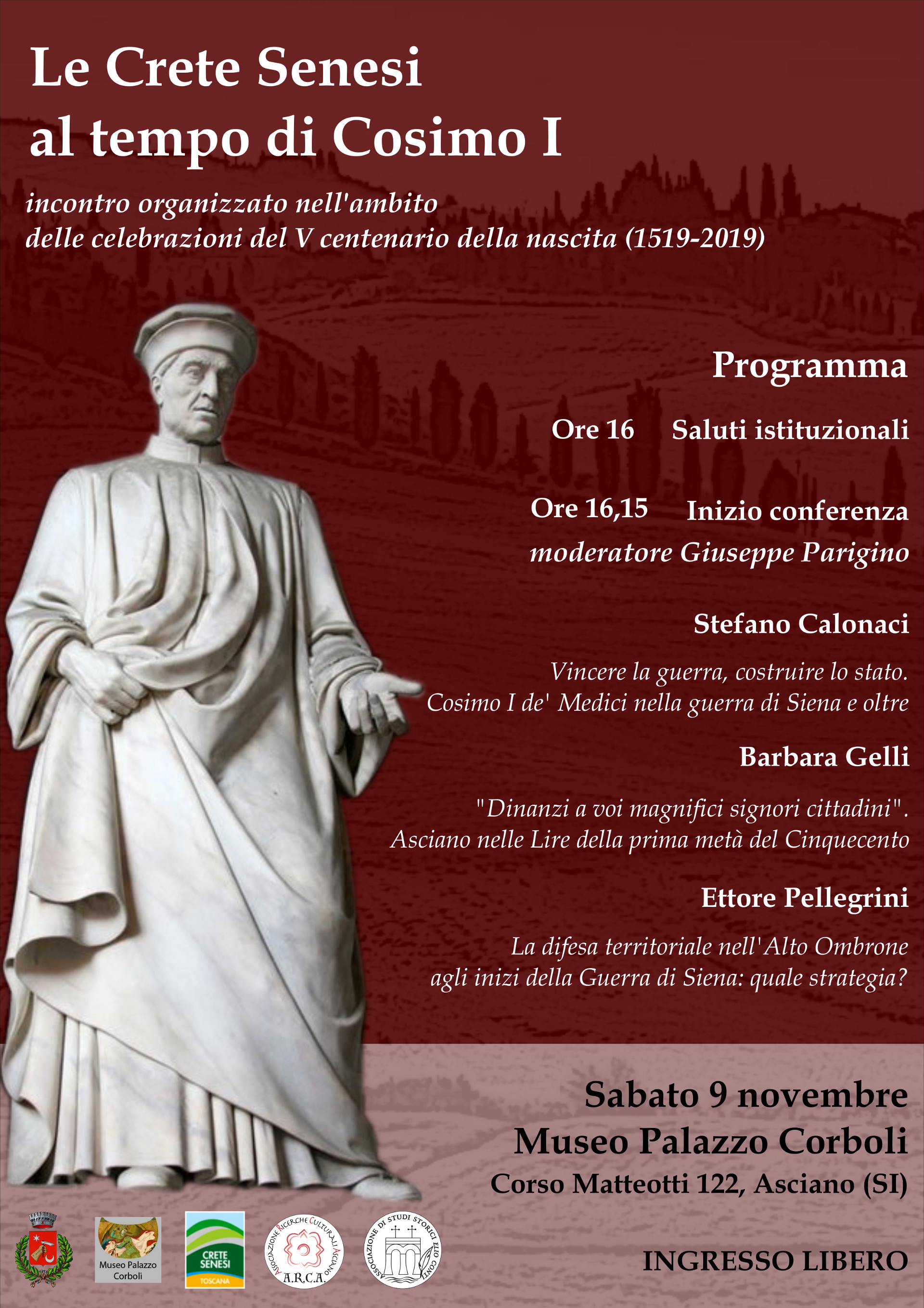 Le Crete senesi al tempo di Cosimo I° – sabato 9 novembre – ore 16:00 – Museo Corboli – Asciano (SI)