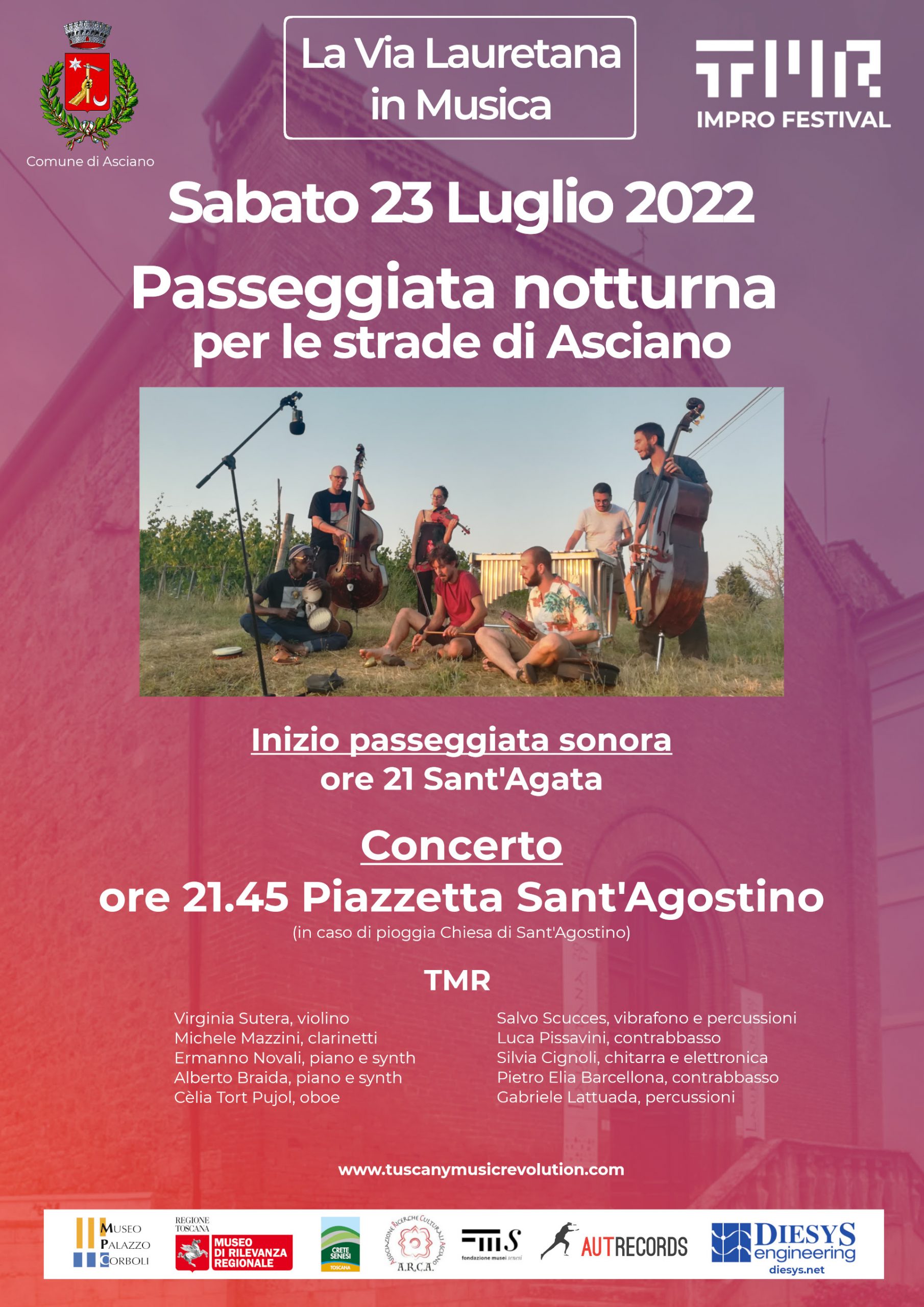 Passeggiata in musica lungo la Via Lauretana – Sabato 23 luglio ore 21:00 – Piazza della Basilica – Asciano (SI)